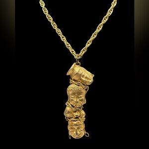 Huge Vintage 1970’s Asian Faces Pendant Necklace